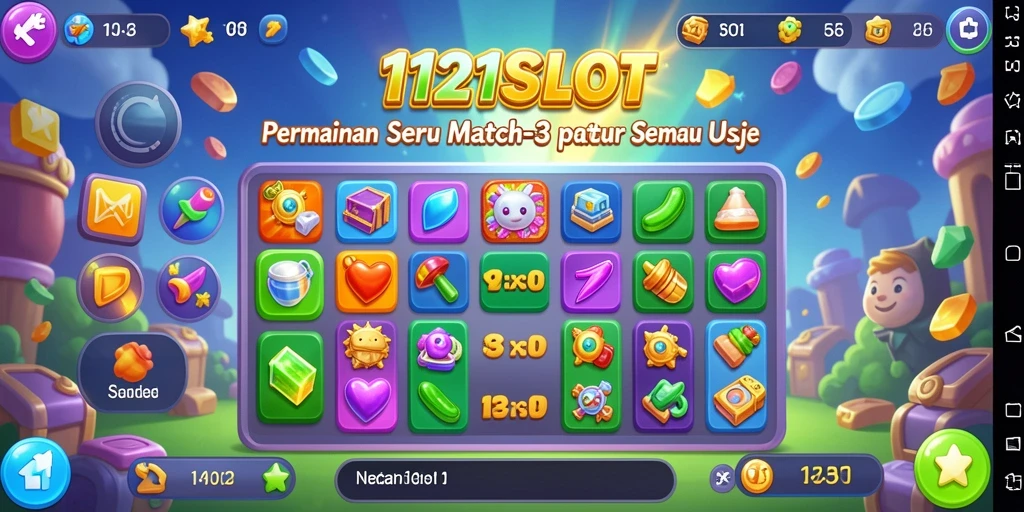 Tampilan gameplay menarik dari 1121SLOT dengan level match-3 yang menantang.