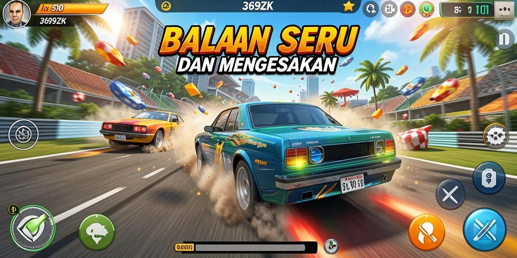 Tangkapan layar 369ZK menampilkan aksi balapan yang seru dan mendebarkan.