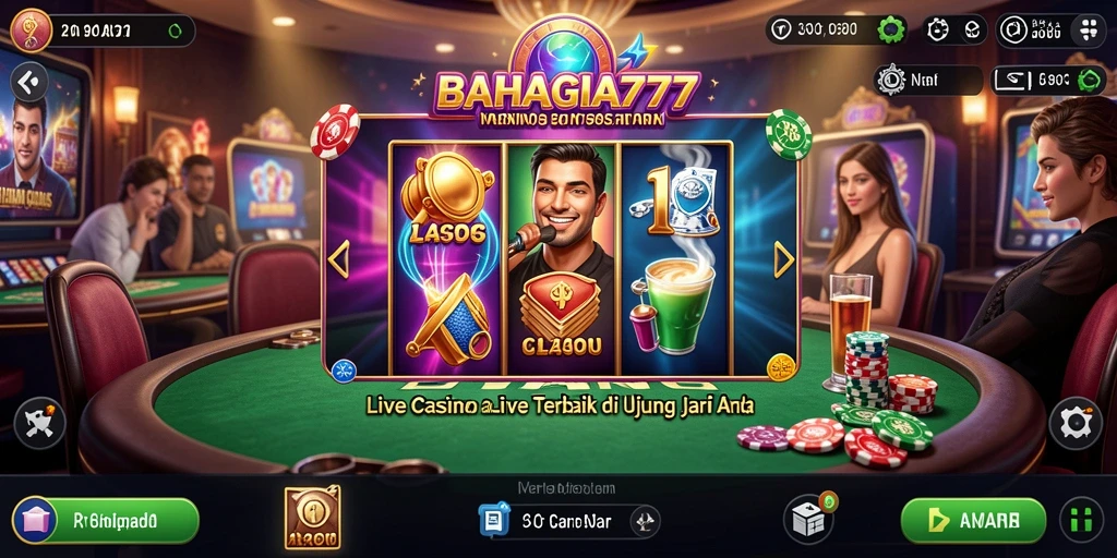 Tampilan screenshot BAHAGIA777 menampilkan dealer langsung yang berinteraksi dengan pemain.
