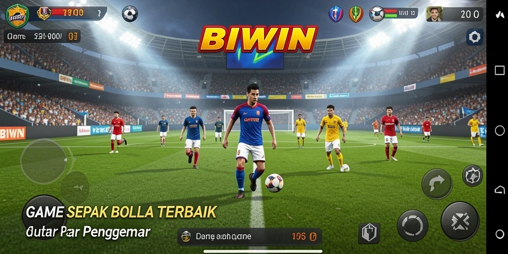Tampilan gameplay seru di BIWIN dengan aksi sepak bola yang intens.