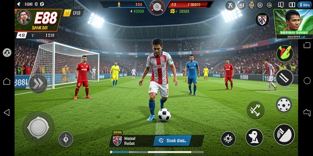 Tangkapan layar E88 menunjukkan pemain dalam aksi di lapangan sepak bola.