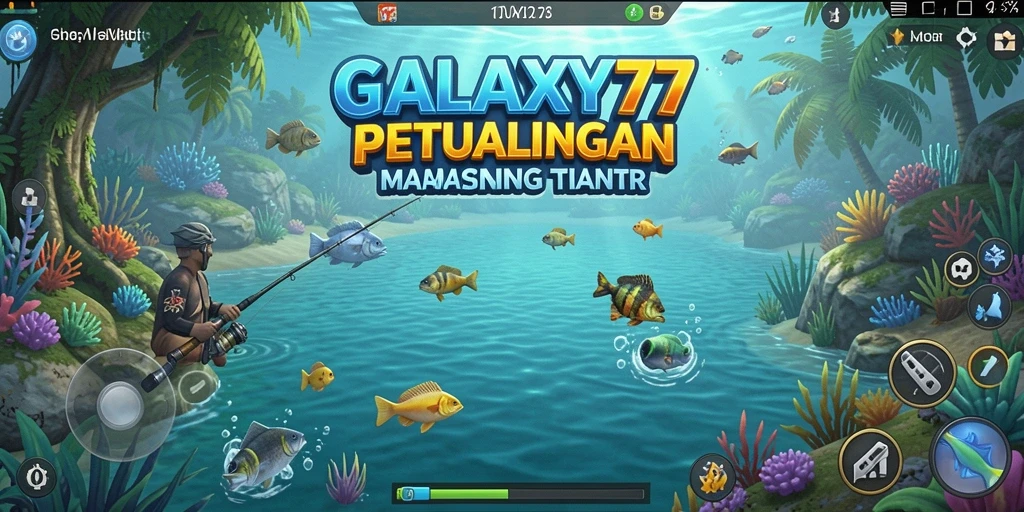 Screenshot gameplay GALAXY77 menampilkan suasana memancing yang mendebarkan.