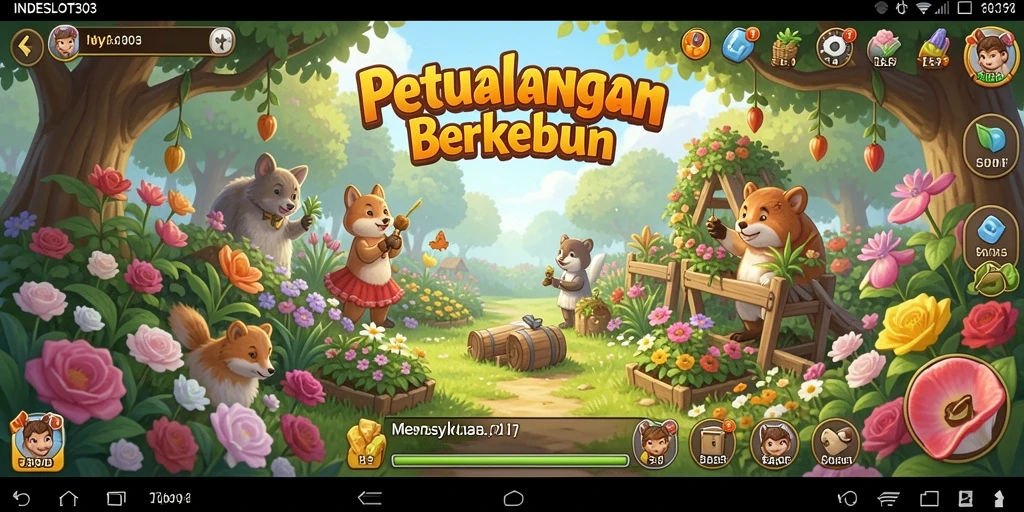 Tampilan gameplay INDESLOT303 dengan kebun yang subur dan penuh warna.