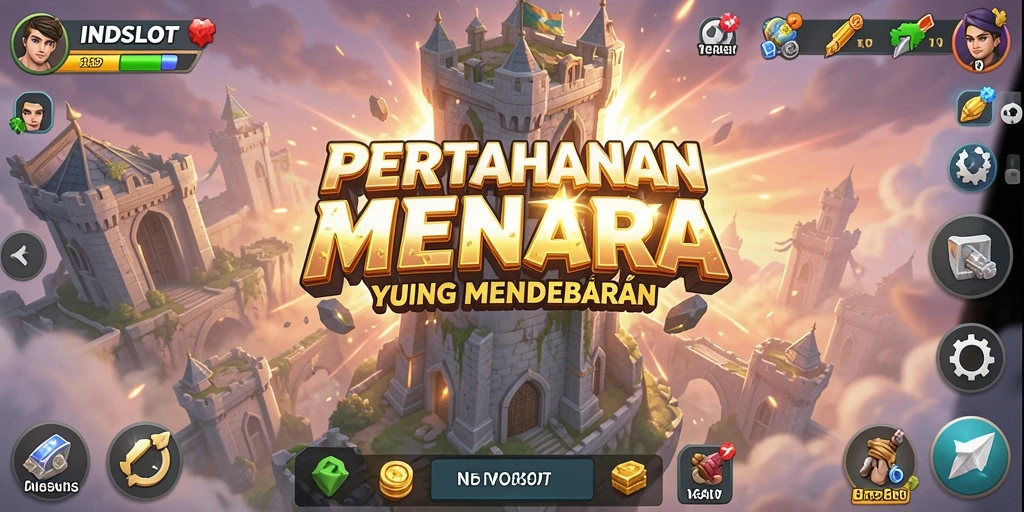 Screenshot gameplay INDSLOT menampilkan pertahanan menara yang epik.