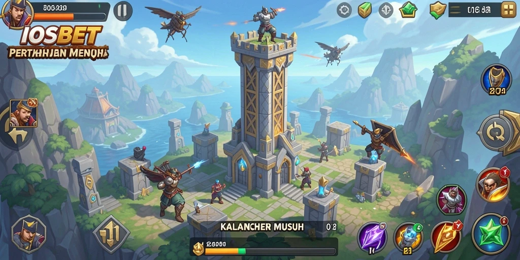 Tampilan gameplay Tower Defense yang menegangkan dalam IOSBET.