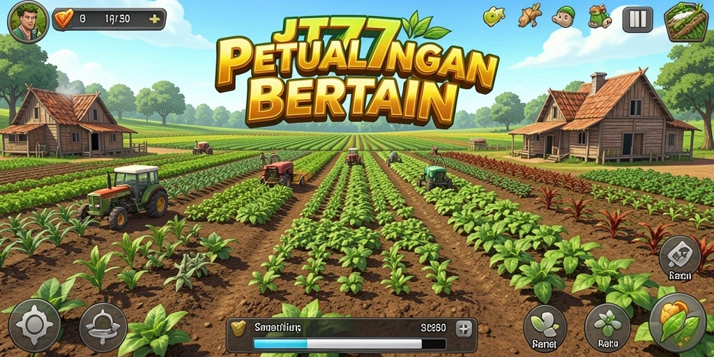Tangkapan layar gameplay JT777 menunjukkan aktivitas pertanian yang seru.