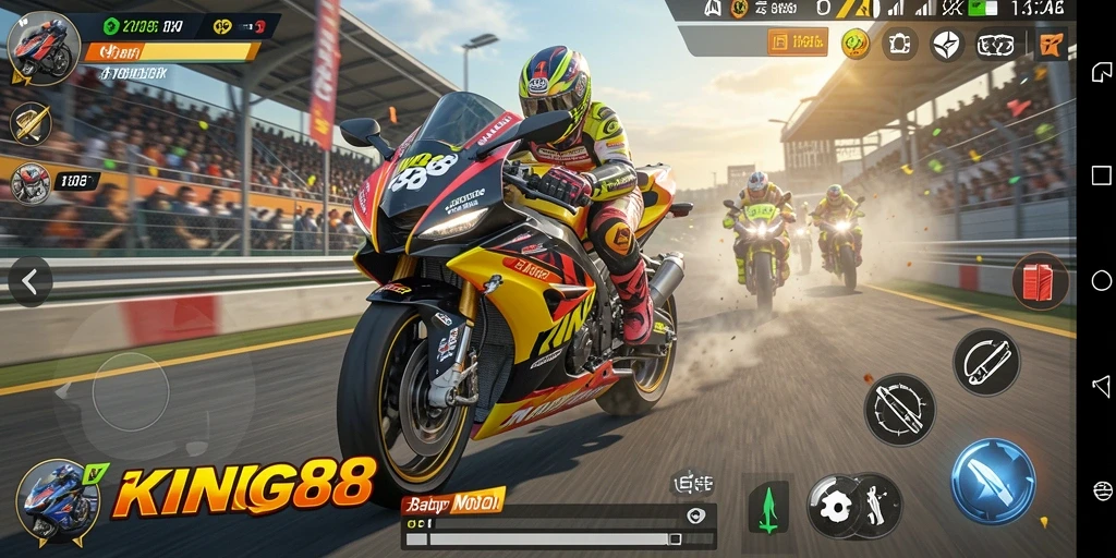Tampilan gameplay balap motor yang mendebarkan di KING88.