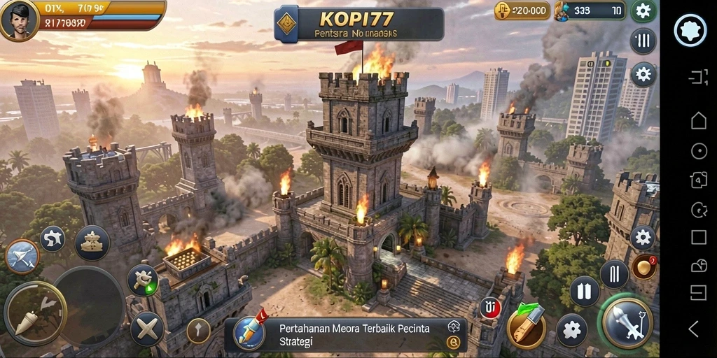 Tangkapan layar dari gameplay KOPI77 yang menampilkan strategi Tower Defense.