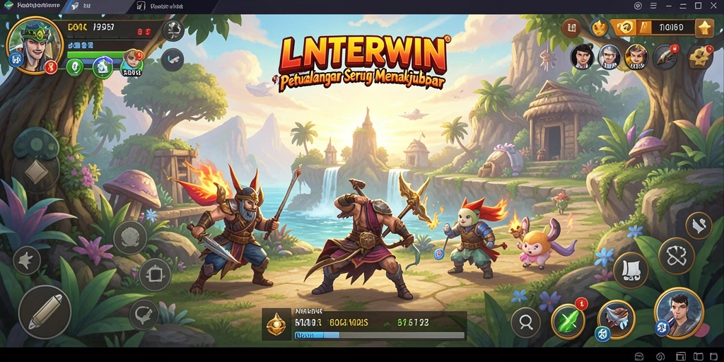 Tangkapan layar gameplay LNTERWIN yang menunjukkan petualangan epik di dunia fantastis.