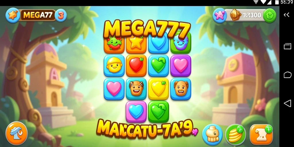 Tampilan gameplay seru dari MEGA777 saat mencocokkan item Match-3.