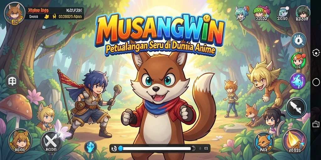 Screenshot dari gameplay MUSANGWIN yang menampilkan pertarungan karakter anime.
