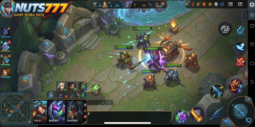 Tampilan gameplay menarik dalam pertempuran MOBA NUTS777.