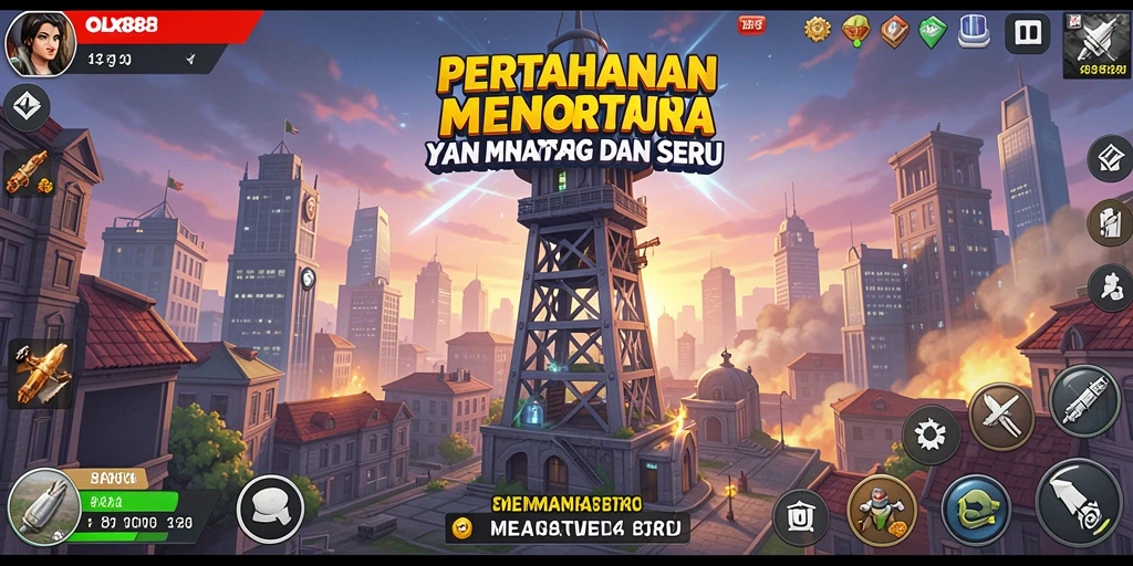 Tampilan gameplay OLX888 dengan grafik menawan dan strategi pertahanan yang intens.