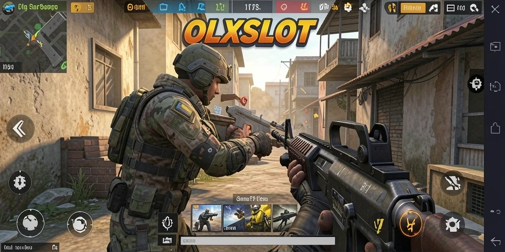 Screenshot utama OLXSLOT menampilkan aksi intens FPS yang mendebarkan.