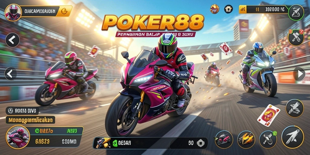 Tampilan gameplay balap motor yang mendebarkan dan penuh aksi.