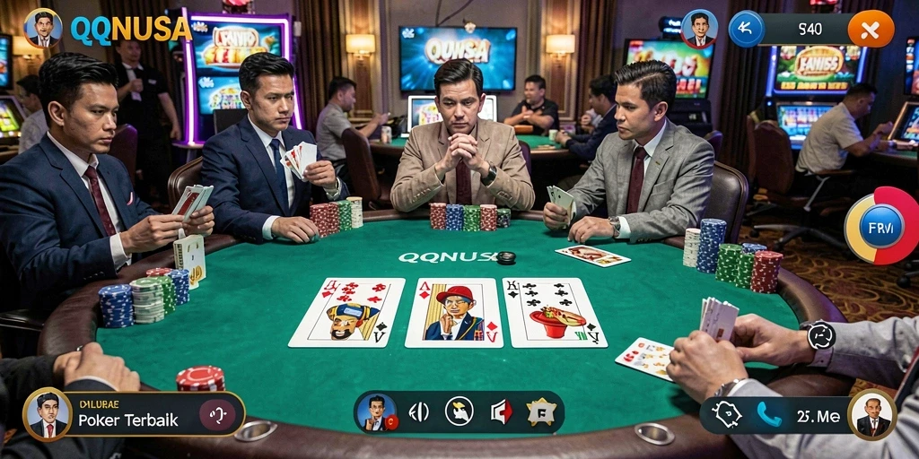 Screenshot menunjukkan suasana seru permainan Poker di QQNUSA.