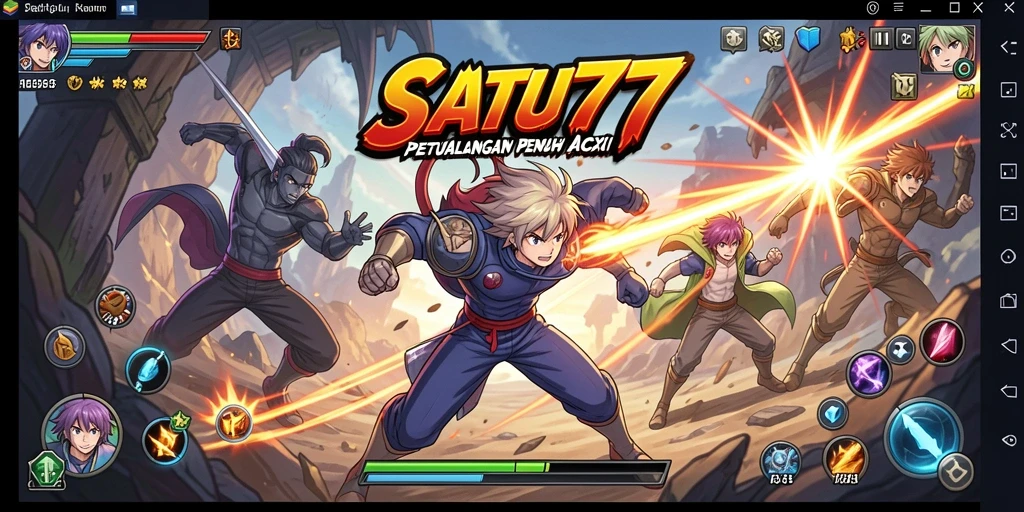 Screenshot gameplay SATU77 menampilkan aksi pertarungan seru dengan karakter anime.