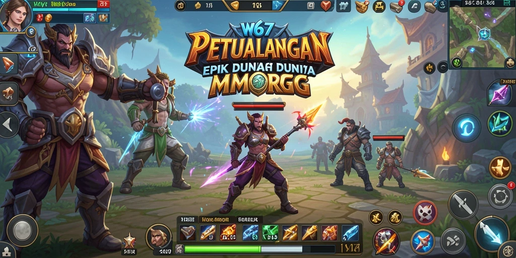 Tampilan dinamis gameplay W67 dengan aksi pertempuran MMORPG.