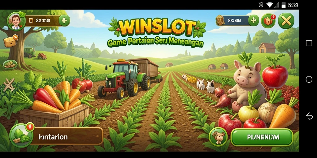 Screenshot gameplay WINSLOT yang menunjukkan kebun yang subur.